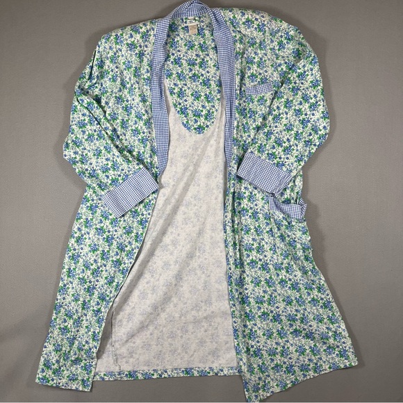 🪻90s Victoria’s Secret Gold Label Floral Cotton Robe M/L Cottagecore Tradwife - Picture 4 of 12